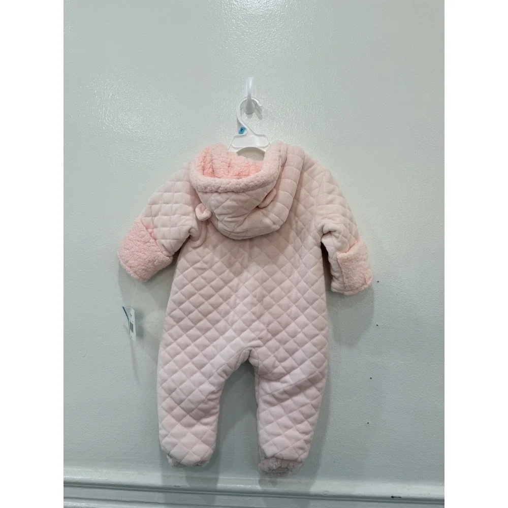 Little Me‎ Baby Girls 6-9M Pink Quilted Pram Snowsuit Teddy Bear Bunting NWT